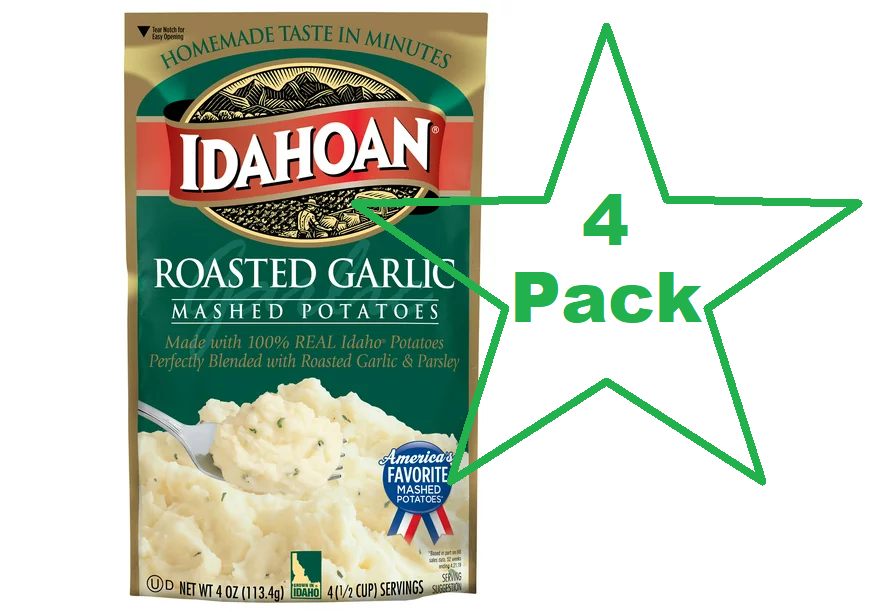 Idahoan Roasted Garlic Mashed Potatoes, 4 oz Pouch, 4 Pack