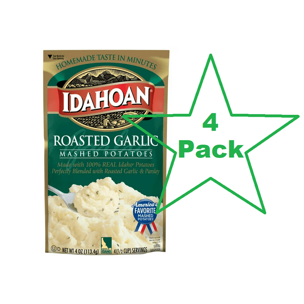 Idahoan Roasted Garlic Mashed Potatoes, 4 oz Pouch, 4 Pack