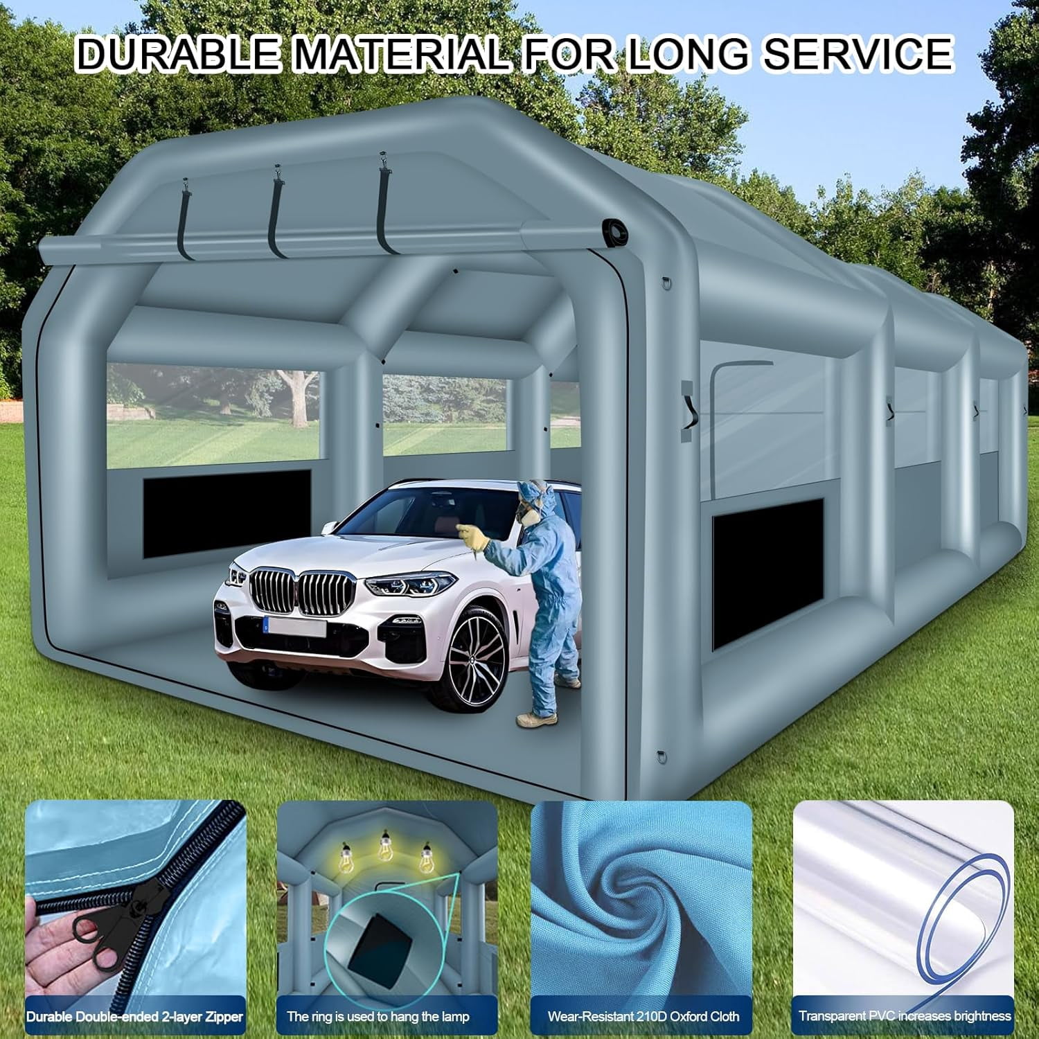 xhyhwyd Inflatable Spray Booth 26x14.4x9.5 ft Portable Inflatable Paint Booth Tent with Air Filter System for DIY Spray Car Parts Painting Motorcycle (Blowers Excluded)