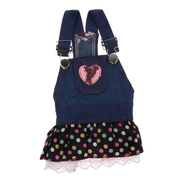 Lindo Patrón De Corazón Mascota Perro Gato Mezclilla Gasa Falda Vestido Ropa S Sunnimix Vestido con correa para perro mascota