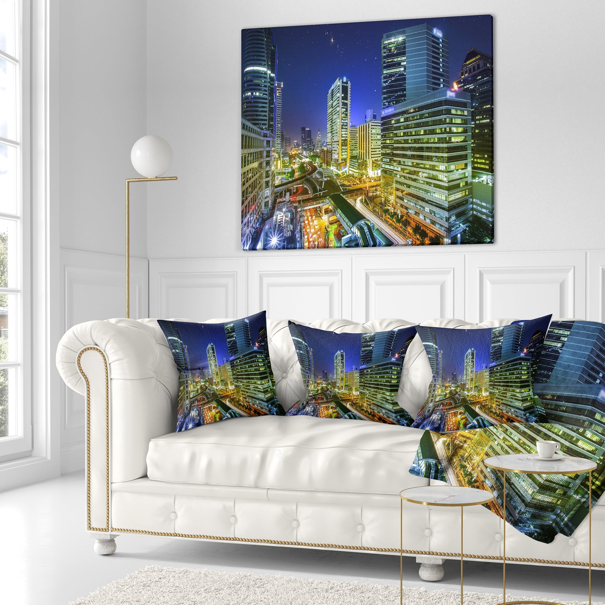 Designart Bangkok City Night View Cityscape - Photography Throw Pillow - 18x18
