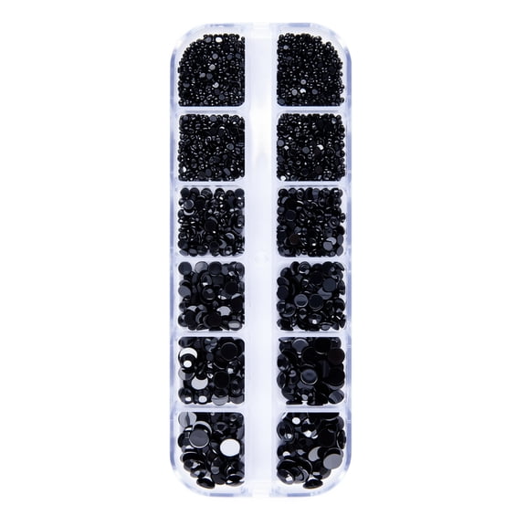 Multipurpose Black Rhinestone Kit, 12 Grids Glossy Crystal Gems Set for Nail Art DIY Crafts & Embellishment Projects with Sparkling Glow