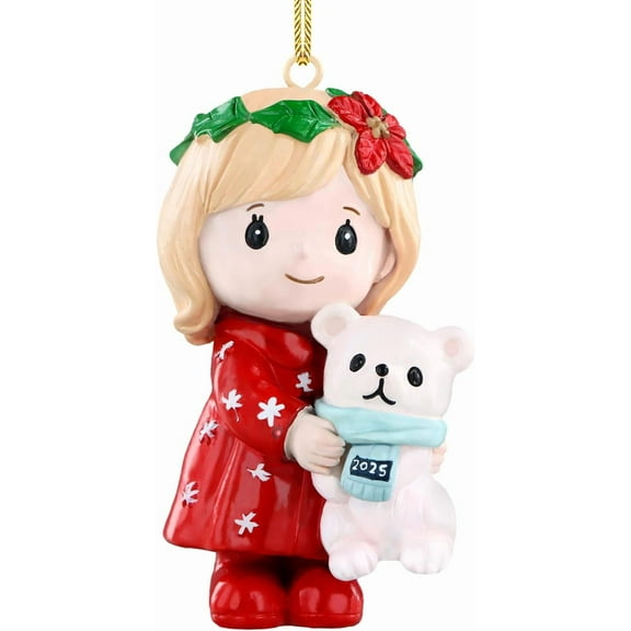 WaaHome Personalized Christmas Ornaments Little Girl Christmas Figurine 2025 Dated Dear Resin Ornament for Xmas Tree Birthday Party Decorations Cute Xmas Gifts for Women Girl Friend Teens