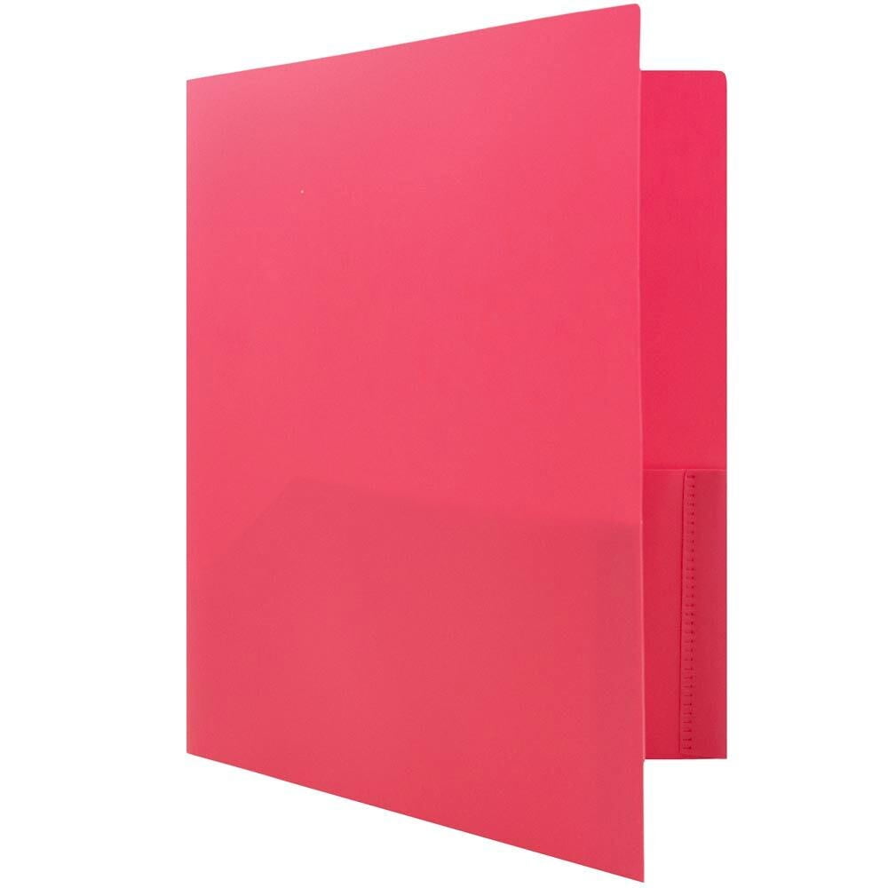 JAM Paper Plastic 2 Pocket POP Folders with Prongs Fastener Clasps, Fuchsia Hot Pink, Bulk 48/Pack