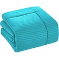 thumbnail image 4 of DNG Creations 3 Piece Box Stitched Striped Pattern Comforter 100% Egyptian Cotton Quilt Cover 800 TC All Season 550 GSM ( Oversized Queen Size ) Stripe Turquoise Blue Colour, 4 of 5