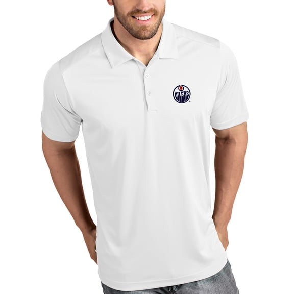Men's Antigua White Edmonton Oilers Tribute Polo