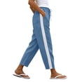 thumbnail image 2 of Mifsaly Linen Blend Pants for Women Side Lace Stripe High Waisted Summer Pant Lightweight Breathable Loose Casual Everyday Wear Outfits with Pockets Navy,S, 2 of 7