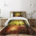 thumbnail image 3 of Ambesonne Fall Quilted Bedspread Set 2 Pcs, Blurry Forest Dreamy View, Twin Size, Pale Green Red Brown, 3 of 6