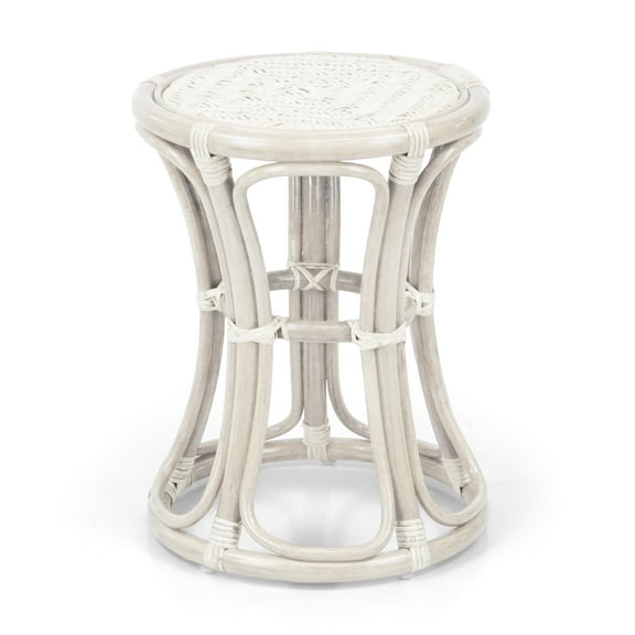 Breeze Natural Rattan Wicker ECO Stool Plant Stand Handmade Design, White