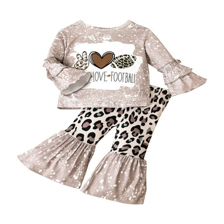 

ZHAGHMIN Toddler Girl Summer Outfits Kids Toddler Baby Girls Boys Autumn Winter Leopard Letter Print Cotton Long Sleeve T Shirt Tops Bell Bottom Pullover Set Clothes Little Girls Outfits New Born Cl