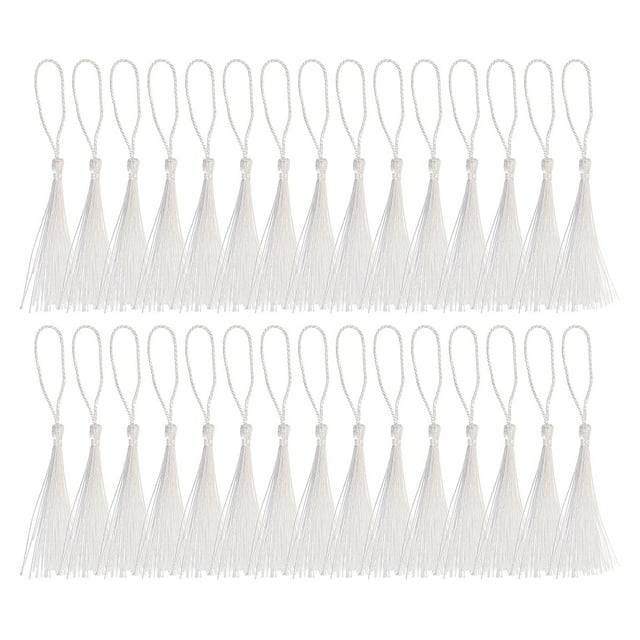 Unique Bargains 13cm/5 Inch Bookmark Tassels, Soft Silky Floss Cord Loop Mini Tassels for Craft DIY White 100 Pack