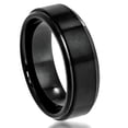 thumbnail image 2 of Men Women Cobalt Wedding Band Ring 8mm Brushed Center High Polish Stepped Edge Black Ring SZ 8, 2 of 3