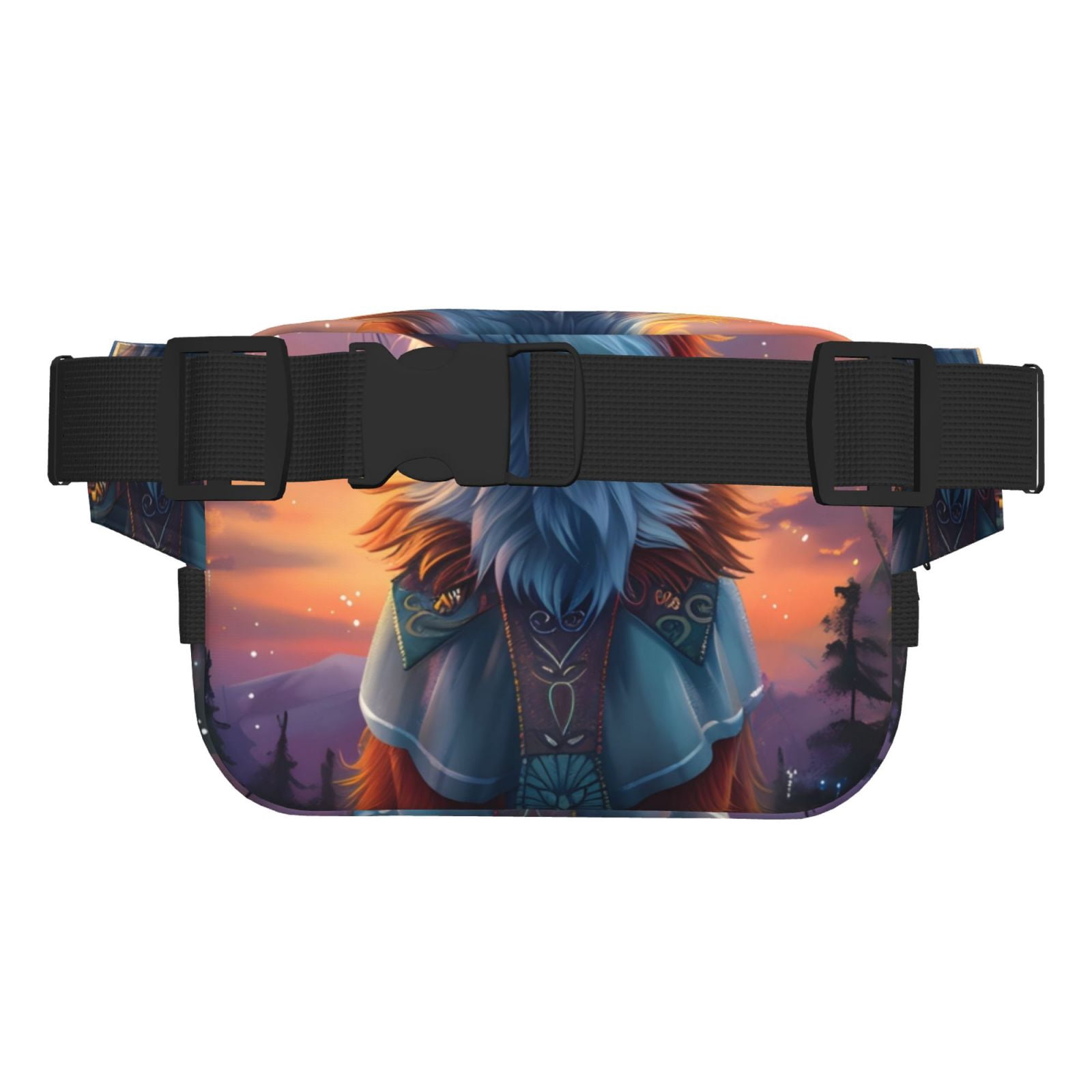 Picia Starry Sky Meditating Fox Print Square Double-Layer Waist Bag Mini Adjustable Waist Belt Bag Exercise Running Travel Hiking