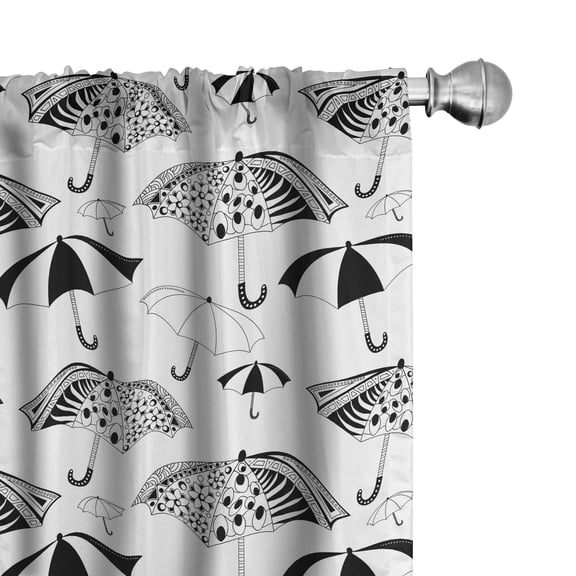 Ambesonne White Curtains, Ornate Umbrellas, Pair of 28"x95", Black White