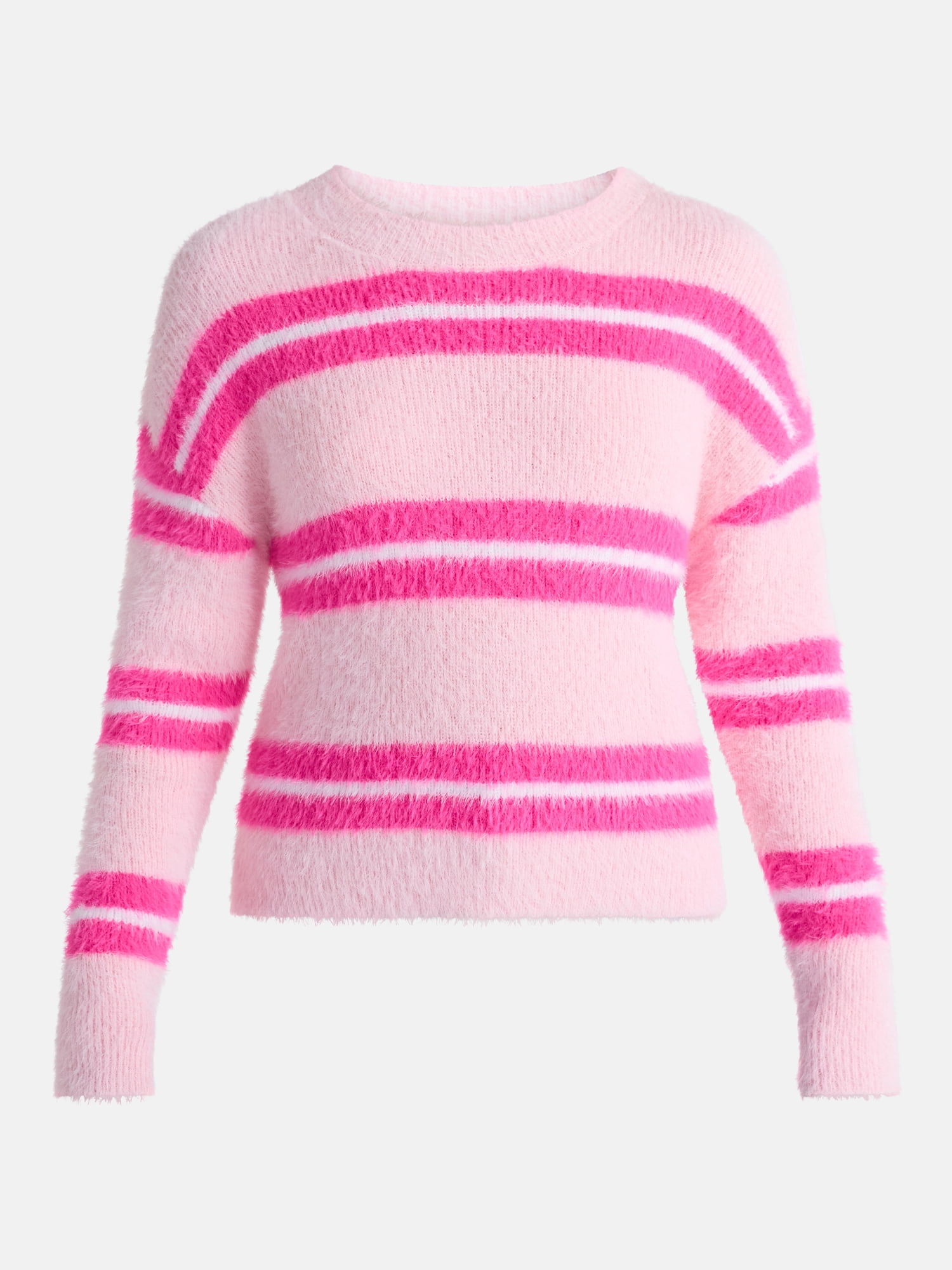 No Boundaries Striped Feather Sweater, Women's & Women's Plus