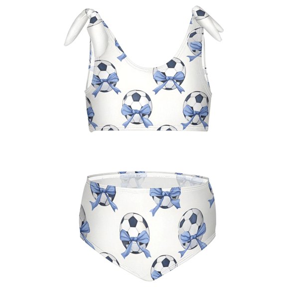 joogoo Girls 2 Piece Soccer with Bows Print Swimsuit Set Kids with Adjustable Straps Bathing Suit Summer Beach Pool Swimwear for 7-8T