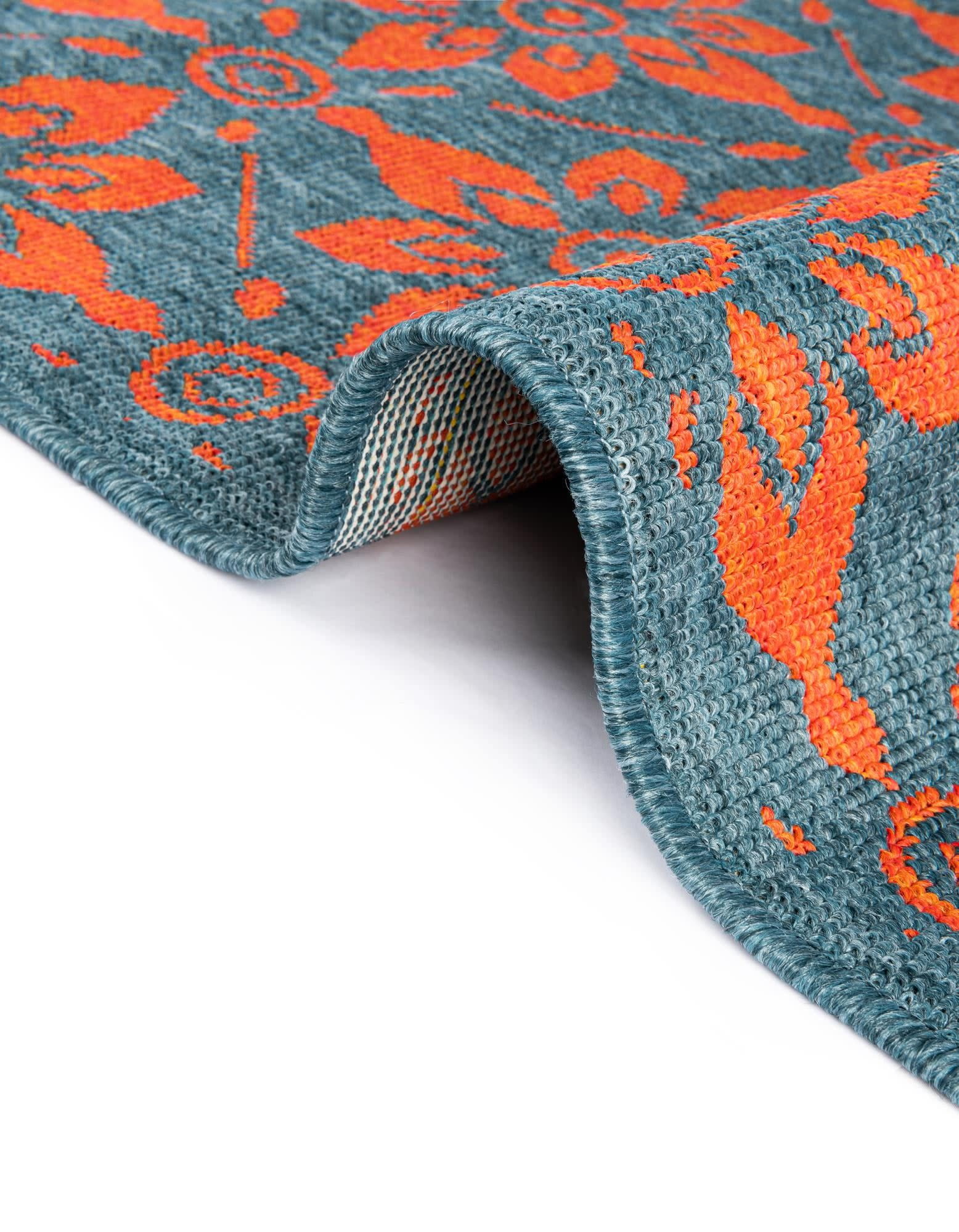 Unique Loom Outdoor Trellis Collection Area Rug - Tiles (4' 1" Round Blue and Red)
