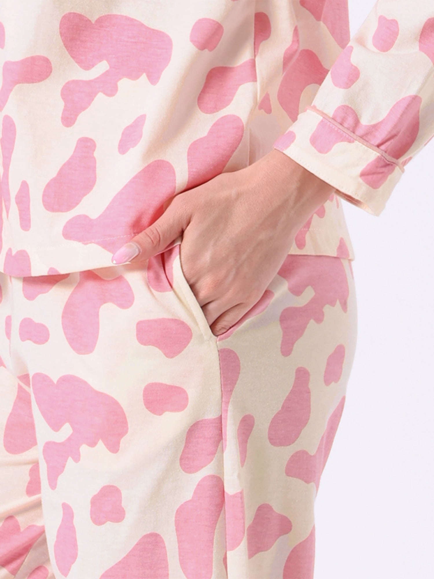 DARING DIVA Women's Nursing  Postpartum Button Down Long Sleeve Pajama Sets M Pink
