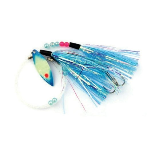 Moonshine Lures , Fly Trolling Spoon, Leader 36 inch, Blue Jeans