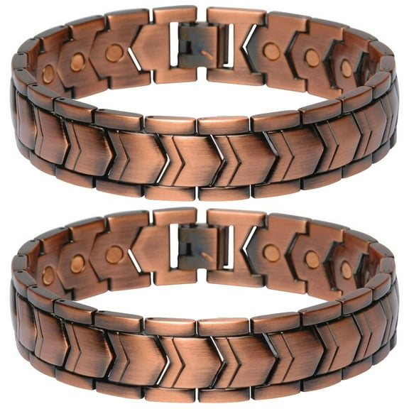 Firefly Hope 2 Pcs Men Healing Magnetic Solid Copper Link Bracelet Arthritis Pain Relief Gift,A