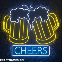 Craftnamesign Cheers Neon Sign, Beer Wall Art, Bar Pub Led Light Wall Decor