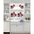 thumbnail image 3 of Red Roses Swag Kitchen Curtains Sets for Windows 24 Inch Length, High Heel Modern Art Short Window Curtain Panels Swags Valances and Tiers 3 Piece Set for Cafe/Dining Room, 3 of 5