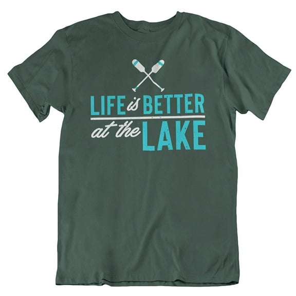 Make Your Mark Design Life is Better at The Lake Distressed Boat Oars T-Shirt Clothing for Men & Women Forest Green
