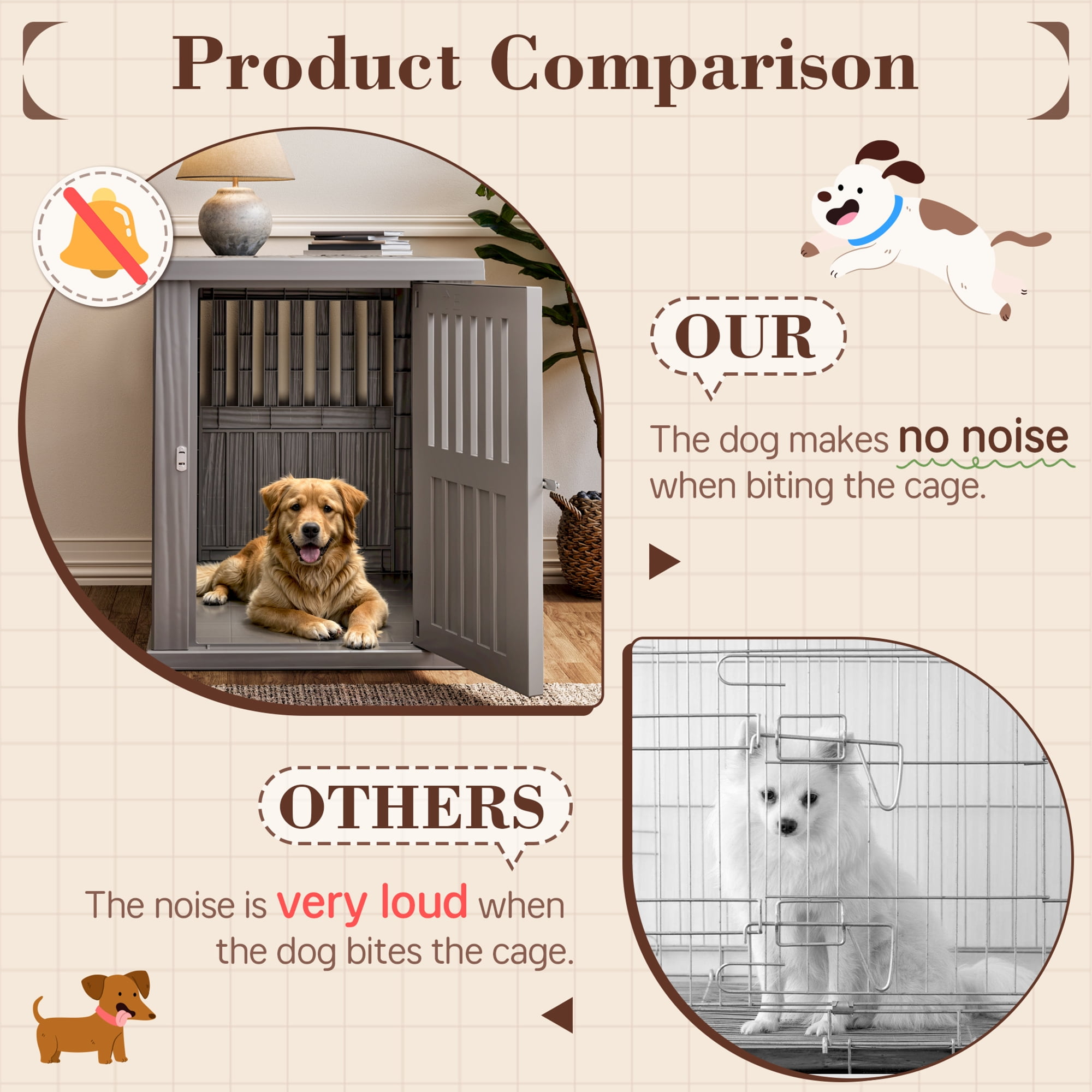 Bifanuo Dog Crate Furniture End Table, Decorative Plastic Kennel with Locking Latch for Medium to Large Breeds, Indoor, Gray