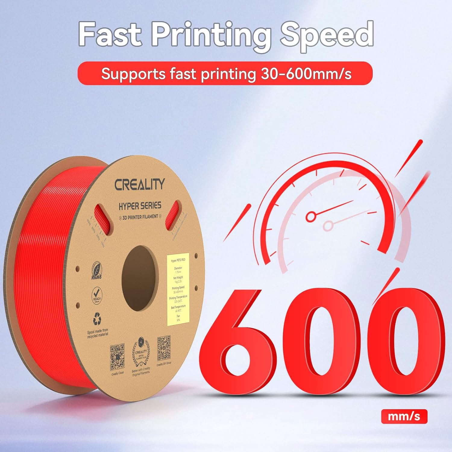 Creality Red PETG Filament 1.75mm High-Speed 3D Filament for K1 Max 30-600mm/s Printing 1kg/2.2lbs Spool Hyper PETG w Dimensional Accuracy +/- 0.03mm