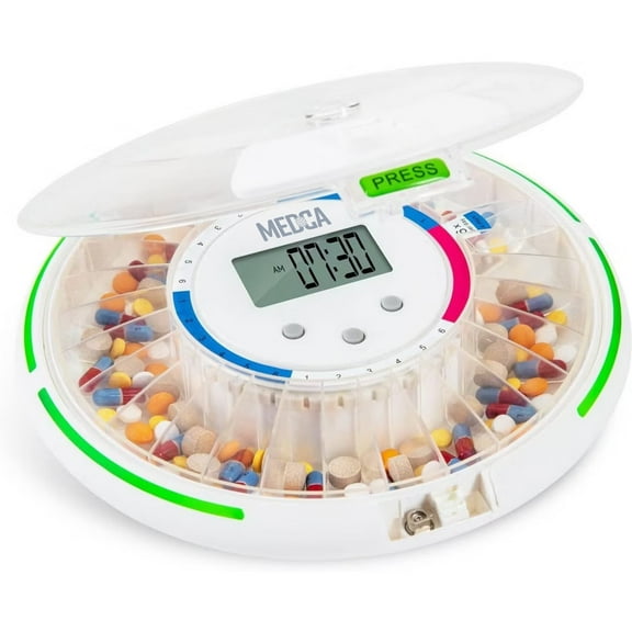MEDca Automatic Pill Dispenser, LCD Display, Light & Sound Alarm, Plastic
