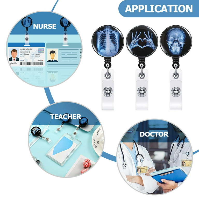 3 Pcs Key Card Holder Retractable Nurse Badge X-Ray Reel for