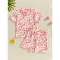 thumbnail image 2 of vera natura Baby Girl Summer Outfits Short Sleeve Floral/Bow/Fruit Print Tops + Shorts Set Toddler 2Pcs Clothes, 2 of 8