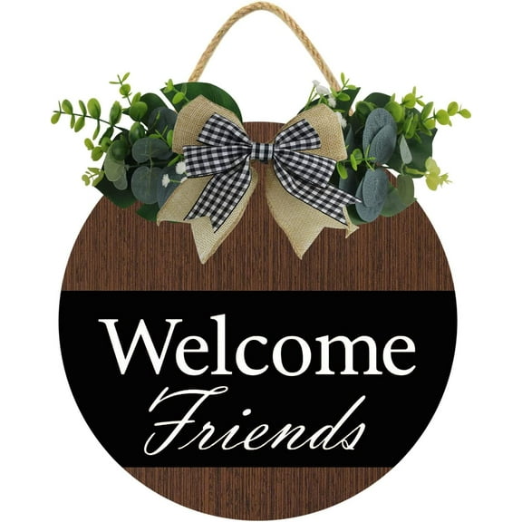 Eveokoki 12" Welcome Friends Sign for Front Door Decorations for All Seasons Round Wooden Front Porch Decor Hanging Housewarming Gift for Farmhuose Home Outdoor Indoor