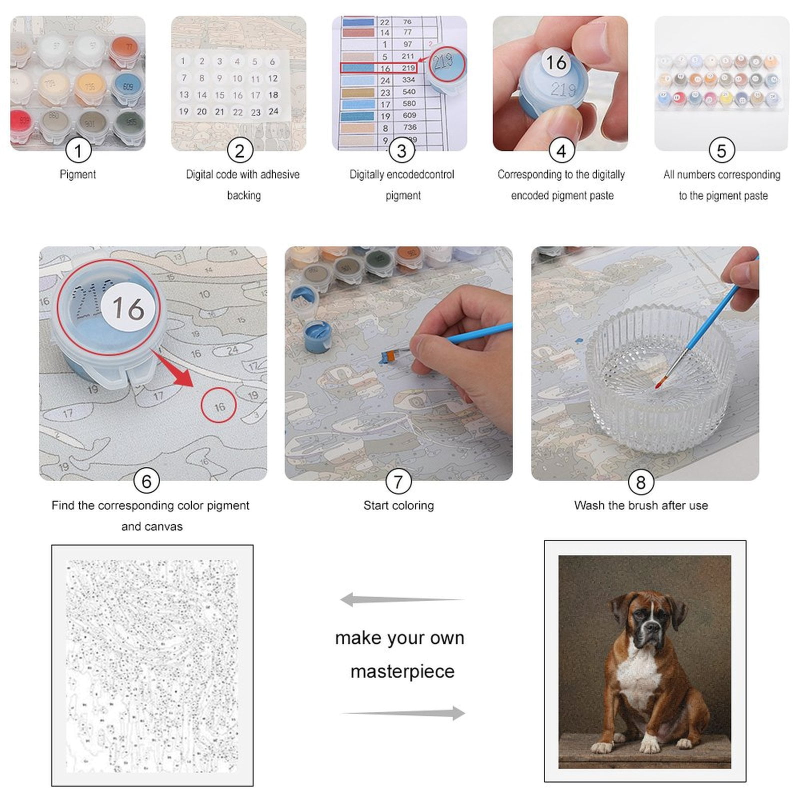 Paint by Numbers Kit for Adults, Boxer Dog Portrait Timber Seat Paint by Numbers, Easy Paint by Numbers Kit for Adults Beginner, DIY Adult Paint by Number Kits on Canvas, Home Decor 12x16in