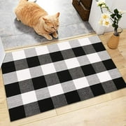 Buffalo Plaid Rug Black and White Cotton Hand-Made Checkered Door Mat, Washable Carpet Buffalo Check Rug 24 x 36 Inches for Outdoor/Indoor/Entry Way/Kitchen/Farmhouse