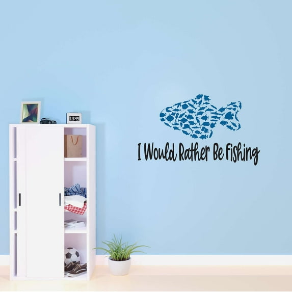 Boys I would rather be Fishing Cute Sports Wall Decal Decoration Fishing Lovers Vinyl Wall Art Quote Decal Lasts Years and Easily Removable - Size: 40 In(W) x 24 In(H)