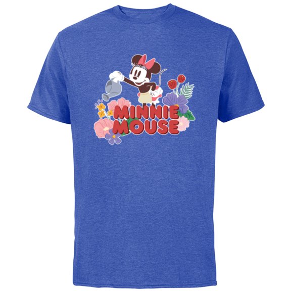 Disney Minnie Mouse Watering Flowers Botanical Garden Spring - Short Sleeve Cotton T-Shirt for Adults - Customized-Royal Heather