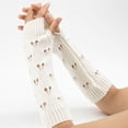 thumbnail image 4 of Guantes sin dedos de invierno para mujer Tejido largo con agujeros para los dedos Calentador de manos para el de la muñeca blanco Colcomx guantes largos sin dedos, 4 of 6