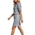 thumbnail image 7 of Hurxie 2 Piece Sets for Women Summer Lounge Short Set Spring Matching Biker Shorts V Neck Oversized Shirt Clothing Gray,2XL, 7 of 7