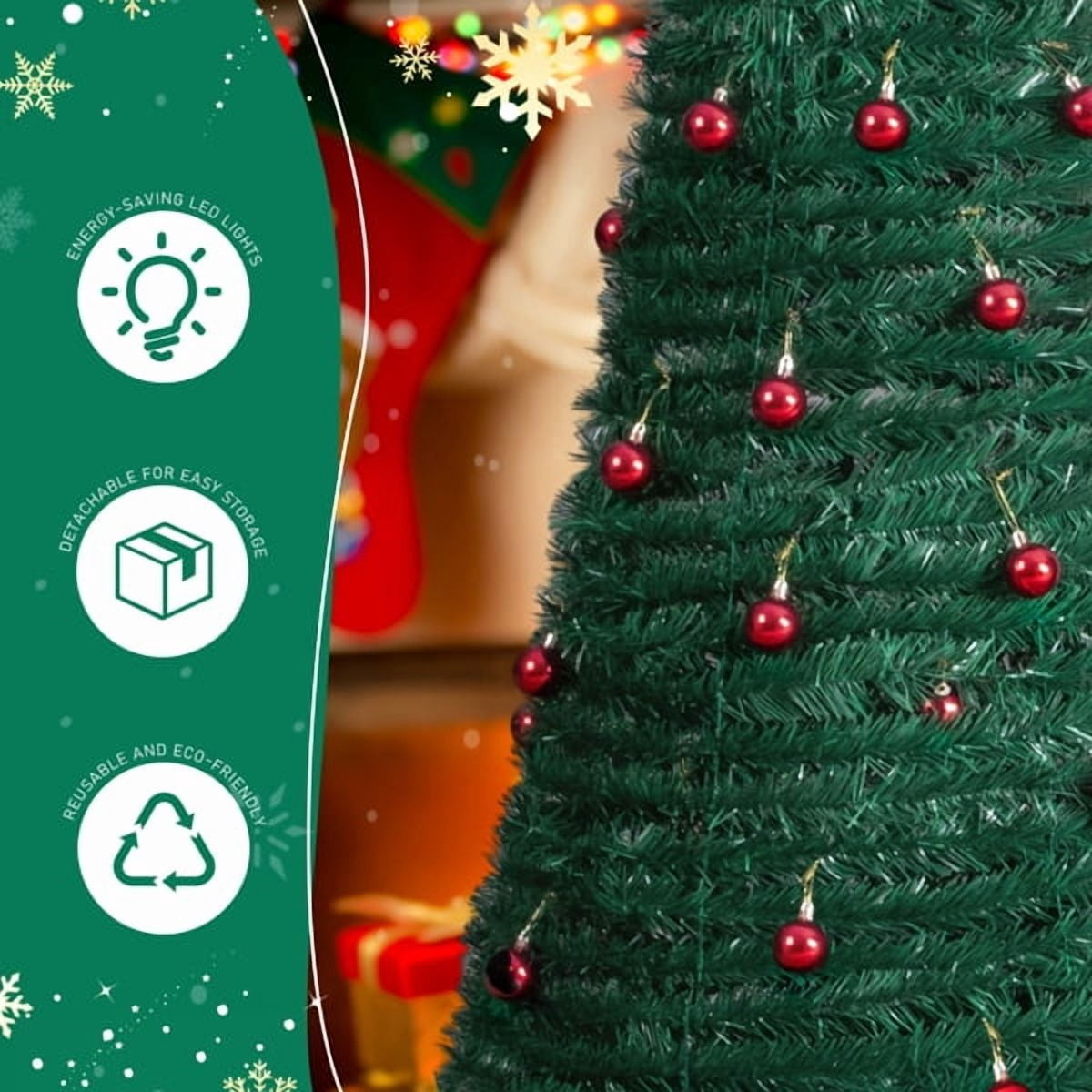 Alvantor 2-Pack Pop-Up Artificial Christmas Trees, 5 ft and 6 ft, Red Ball Ornaments, Green