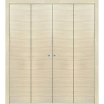 Sliding Closet Double Bi-fold Doors 72 x 84 inches | Planum 0010 Natural Veneer | Sturdy Tracks Moldings Trims Hardware Set | Wood Solid Bedroom Wardrobe Doors