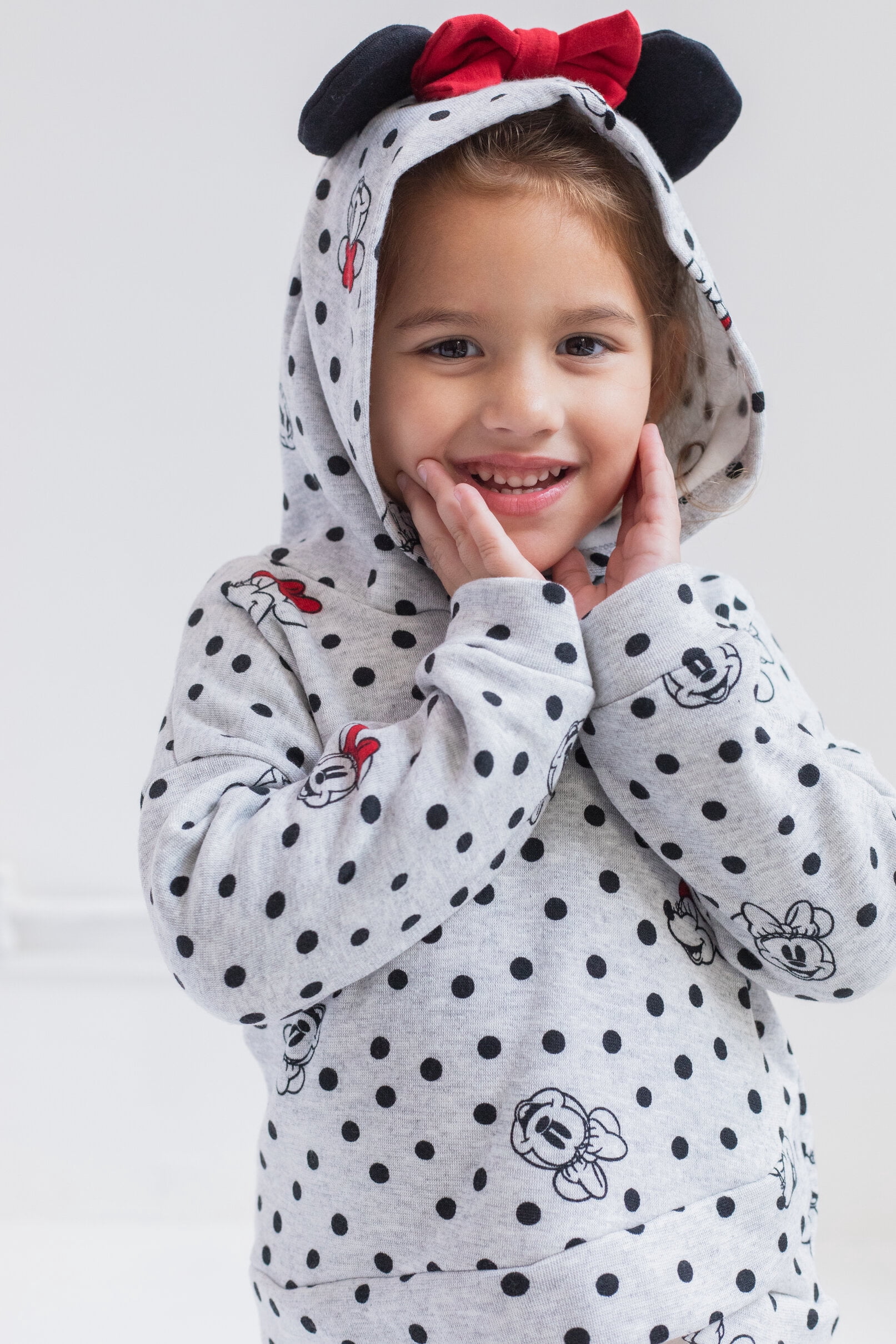 Disney Minnie Mouse Infant Baby Girls Pullover Crossover Fleece Hoodie T-Shirt and Leggings 3 Piece Outfit Set Infant to Big Kid
