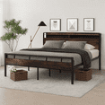 thumbnail image 3 of Queen Bed Frame with Storage Headboard, LED Lights and USB Charging Station, Metal Bed Frame, Rustic Brown, 3 of 7