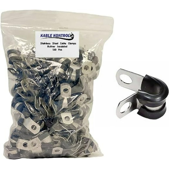 Stainless Steel Cable Clamps - 1/4" Diameter - Rubber Insulated - 100 Pcs