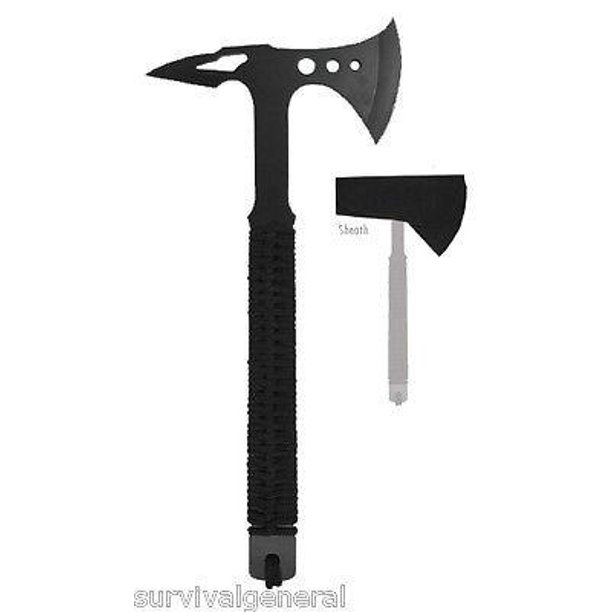 14" Tactical Survival Hatchet Hunting Axe with Nylon Cord Grip on Handle