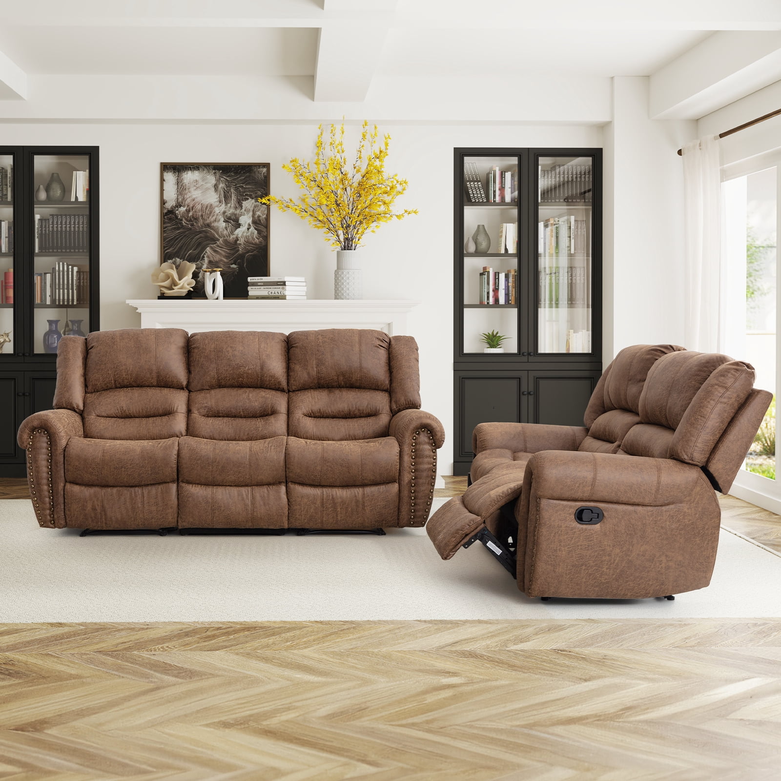 Bonzy Home Manual Recliner Sofa Living Room Furniture Set, Manual Recliner Chair Adjustable Backrest, Manual Loveseat and 3 Seat Recliner Sofa Couch Set for Living Room
