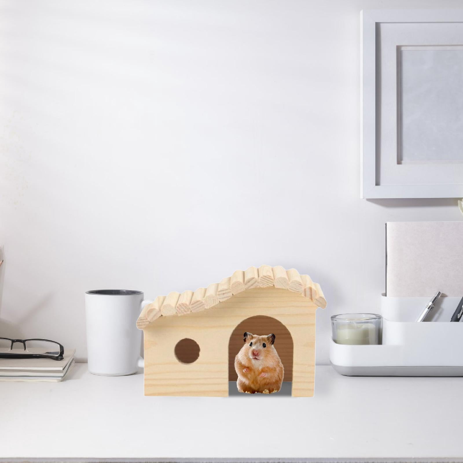 EHJRE 2x Hamster Wood House Hideout Hamster Habitats Decor, Cage Toy Hamster Hut Small Animals Sleeping Hut for Mice Gerbils