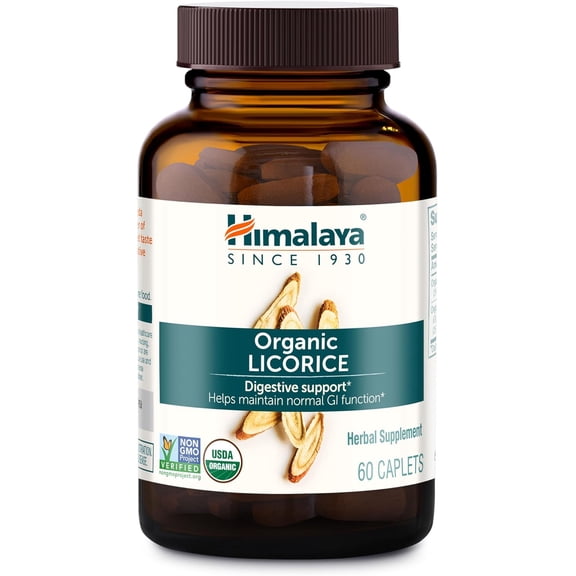 Himalaya Licorice Root Herbal Supplement, Heartburn and Indigestion Relief, Upset Stomach Relief, 60 Caplets