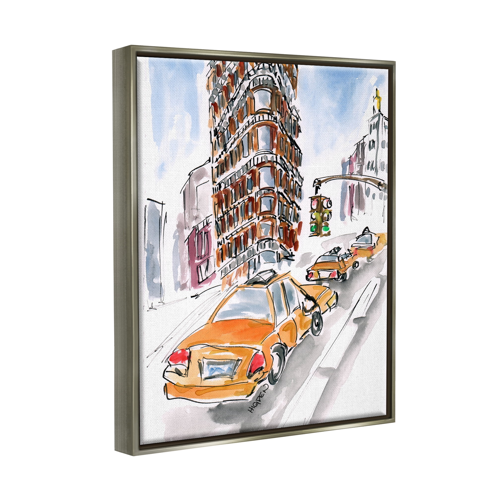 Stupell Industries City Taxis Modern Painting Town & City Painting Gray Floater Framed Art Print Wall Art