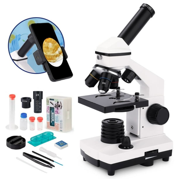 LAKWAR Microscope pour les Enfants et les Étudiants, 100x-2000x Microscope Scientifique Débutant avec des Diapositives pour l'Enseignement à Domicile en Laboratoire Scolaire